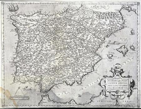 Image La Biblioteca suma a sus fondos un mapa original de Ortelius de la Península perteneciente al primer atlas moderno del mundo fechado en...